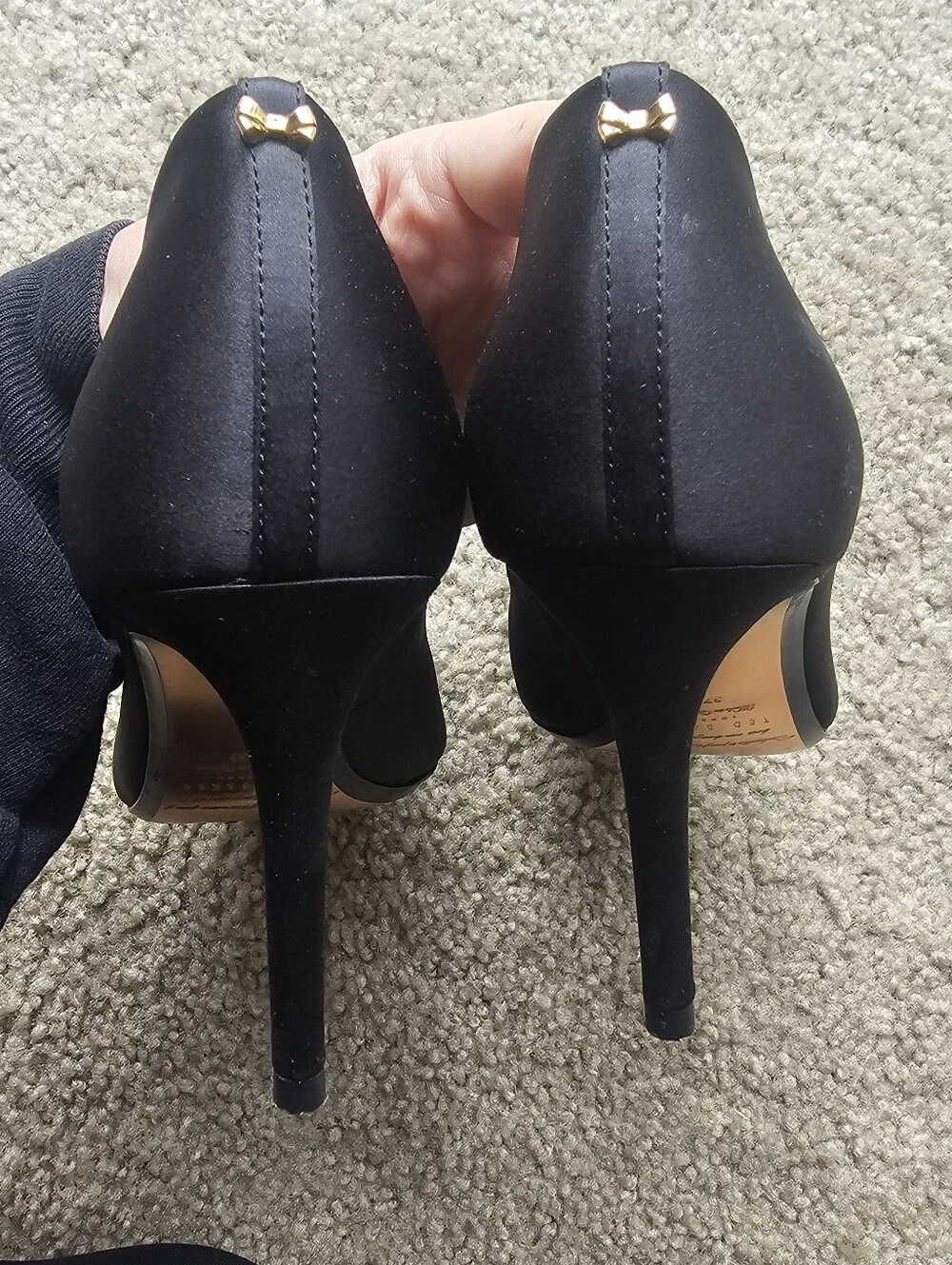 Ted Baker Black Satin Pointed Toe Bow High Heels